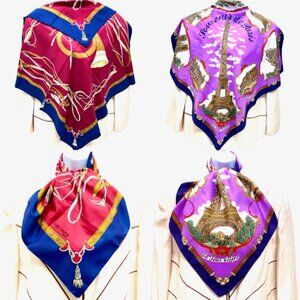 Pair VGT Roger L. Paris Scarf  30"  Eiffel Tower Purple Gold red blue color(26